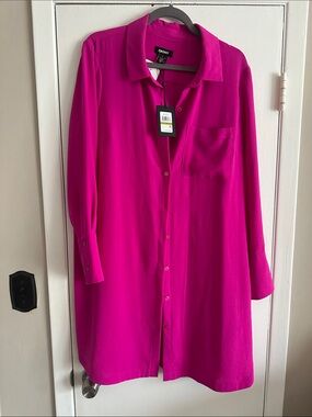DKNY Fuchsia Button-Down Tunic Shirt